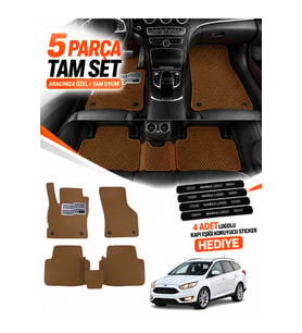 FORD FOCUS 3.5-STW (2015-2018) Uyumlu EVA Oto Paspas Metal Topukluklu Havuzlu Kahverengi