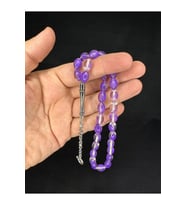 SEVGİLİYE ÖZEL HEDİYE TOZ KEHRİBAR TESBİH MOR RENKLİ BEYZİ KESİM 11MMX7,5MM H-1667. (Çok Renkli)