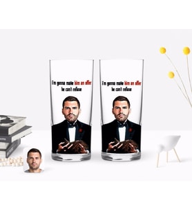 BK Gift Kişiye Özel Renkli Baskılı Godfather Baba Karikatürlü İkili Rakı Bardağı Seti-7 (Beyaz)