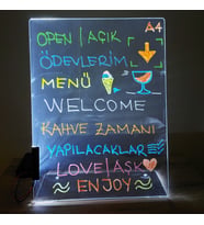 Yaz Sil Işıklı Neon Tabela Kalemli Pilli Yazı Tahtası Işıklı Yazı Panosu LED Tabela A4 (21x29cm)