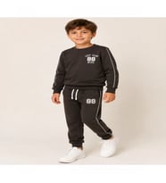 Erkek Çocuk Koyu Kahverengi 88 Nakışlı Biyeli Sweatshirt Jogger Eşofman Takımı
