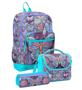 Coral High Kız Çocuk Pastel Renkli Kelebek Desenli Üçlü İlkokul Okul Çanta Seti SETYGN33206A