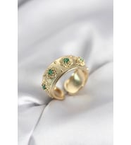 Yeşil Zirkon Taşlı Gold Renk Vintage Kadın Yüzük
