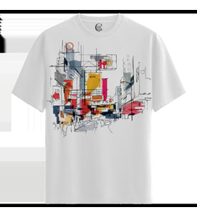 Cityscape Sketch - %100 Pamuklu Kadın Beyaz Tişört - Premium Quality