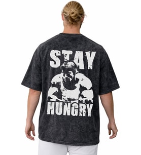 Stay Hungry Arnold Bodybuilding Fitness Sporcu Sırt Baskılı Unisex Oversize Vintage Yıkamalı Tişört