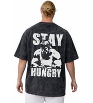 Stay Hungry Arnold Bodybuilding Fitness Sporcu Sırt Baskılı Unisex Oversize Vintage Yıkamalı Tişört