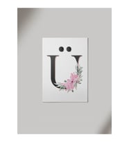 Ü Harfi Baş Harf Pembe Çiçekli Ahşap Poster Tablo