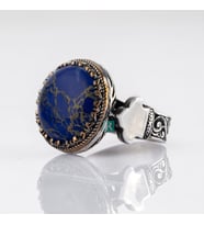 Lapis Lazuli Taşı 925 Ayar Gümüş Takı Mücevher Kubbe Tasarımlı Ince (Mavi)