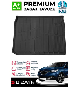 S-Dizayn Renault Kadjar 3D Pro Bagaj Havuzu 2015 Üzeri A+ Kalite