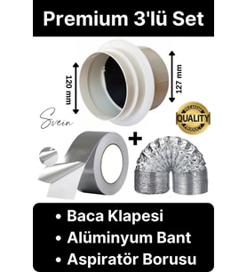 Premium Baca Klapesi Alüminyum Bant Aspiratör Borusu Seti Folyo Yanmaz Sızdırmaz Havalandırma Mutfak