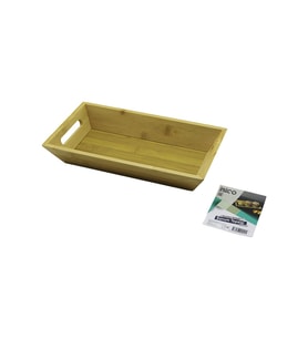 DİKDÖRTGEN=16X30CM DERİN=4.5CM AHŞAP BAMBU SUNUM TEPSİSİ ÇİFT OYMA KULPLU (5680)