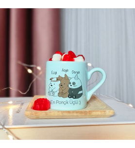 Wee Bears Tasarımlı Kişiye Özel Yeşil Türk Kahvesi Fincanı