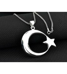 Ay Yıldız Büyük Boy 925 Ayar Gümüş Erkek Kolye