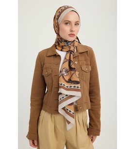 Schaless Süvarinin Arması - Mavi - Vierra Desenli Viskon Şal - 70x190 Cm (Camel)