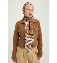 Schaless Süvarinin Arması - Mavi - Vierra Desenli Viskon Şal - 70x190 Cm (Camel)