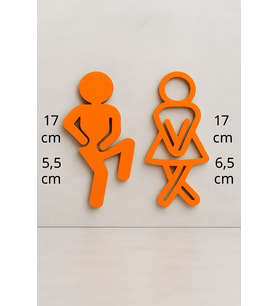 Pawodi Komik WC Kapı Figürü Erkek & Kadın  3D Baskı Tuvalet Giriş Dekoru  Duvara Monte Çift Taraflı Bantlı  17 cm (Turuncu)