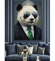 Şık takım elbiseli panda Dekoratif Kanvas - Mdf Ahşap Tablo