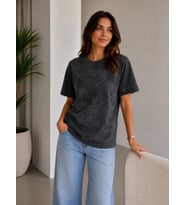 Batik Desenli Tişört Bisiklet Yaka Kısa Kol Regular Fit T-shirt - Siyah