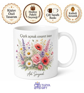 Bahçe Çiçekleri Temalı Baskılı Kupa Bardak Hediye Porselen Mug