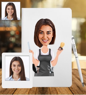 Kişiye Özel Kaför Tasarımlı Karikatür Deri Defter & Metal Tükenmez Kalem + Ahşap Çerçeve hediye 85
