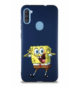 Samsung Galaxy A11 Soft Premier Kapak Sünger Bob Tasarımlı Silikon Kılıf - Lacivert (Şeffaf)