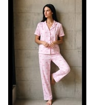 Night V Yaka Düğmeli Casual Pijama Takımı