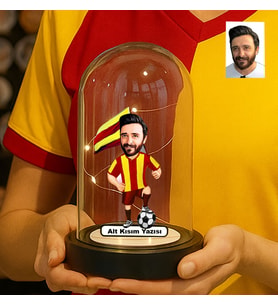 Kişiye Özel Erkek Karikatür Sarı Kırmızı Erkek Tasarımlı Işıklı Fanus Taraftar Hediyesi