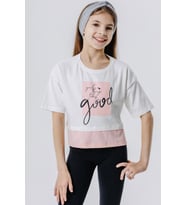 Breeze Kız Çocuk Crop Tişört Yazı Baskılı Yanları Yırtmaçlı 9-14 Yaş, Ekru