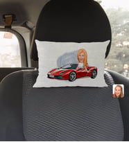 BK Gift Kişiye Özel Plakalı Kadın Ferrari F12 Karikatürlü Dikdörtgen Araç Koltuk Yastığı-1