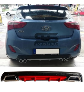 Hyundai i30 Difüzör Arka Tampon Eki 2 Egzoz Çıkışlı Kırmızı Lüx Tip
