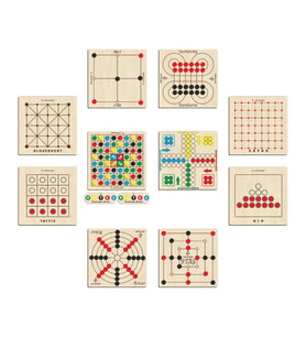 Ahşap 10 lu Set, 3 Taş+9 Taş+Bihar+Surakarta+Tactix+Kapan+Nim+Alquerkurt+Kızma Birader+Atla Topla