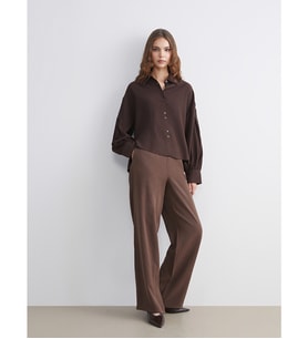 LCW Modest Kahverengi Beli Lastikli Geniş Paça Kadın Pantolon