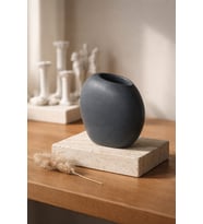Büyük Boy Modern Tarz Yassı Vazo Doğal Taş Döküm Ağır Vazo 22 CM