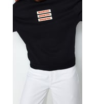 Bisiklet Yaka Düşük Kol Kalın İçi Polarlı Slogan Nakışlı Rahat Kalıp Örme Sweatshirt