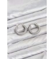 Gümüş Renk Full Zirkon Taşlı Halka Kadın Küpe TJ-BKP11939