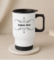 BK Gift Kişiye Özel İsimli Kulplu Beyaz Çelik Bardak Termos Mug 450ml-6, Sevgiliye Hediye, Arkadaşa Hediye, Eşe Hediye (Metal)