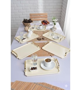 Şura Mutfak Akrilik Kahve Sunum Tepsisi, Krem, 25x17 cm, 6'lı Set