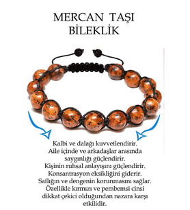 Sertifikalı Mercan Taşı Bileklik - Makrome (Çok Renkli)