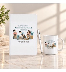 El Sanatları Dekoratif Öğretmenine İsme Özel Defter Kalem ve Kupa Hediye Seti
