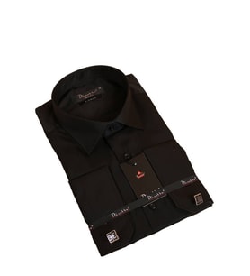 Siyah 8 Drop Ekstra Uzun Kol Dar Kesim Micro Kumaş Kol Düğmeli Slim Fit Erkek Gömlek - 197-6