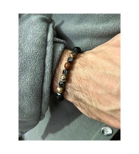 Unisex - Akik Ve Jasper Taşları Ile Tasarlanmış Metal Detaylı Inanılmaz Şık Doğal Taş Bileklik