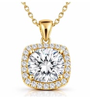 925 Ayar Gümüş Gold Kare Montür Tek Taş Kolye