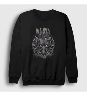 Presmono Unisex Siyah Skulls In Flames Sweatshirt
