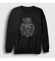 Presmono Unisex Siyah Skulls In Flames Sweatshirt
