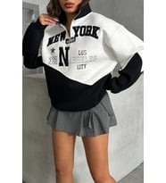 kadın siyah fermuarlı New york sweat NBG050