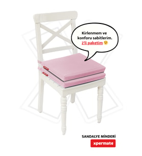 XPERMATE Fermuarlı 2'li Sandalye Minderi Su İtici Kumaş 40x40 cm Sünger Sandalye Minderi Bağcıklı (Pembe)