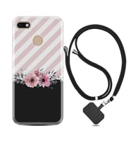 General Mobile GM8 Go GM9 GM20 Pro Plus Kılıf Boyun Askılı Silikon Strip Pink Flowers 1396