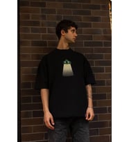 Erkek Kısa Kol Yazlık Tişört Bisiklet Yaka Baskılı Oversize T-Shirt - Siyah
