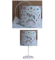 Unicorn Kumaş Kaplama 2,li Set Çocuk Odası Genç Ve Bebek Odası Avize Ve Abajur Seti Aydınlatma (B.Beyaz)