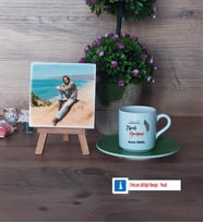 Tarih Öğretmeni Fotoğraflı Dekoratif Taş, Ahşap Altlıklı Türk Kahvesi Fincanı Hediye (Model 9)